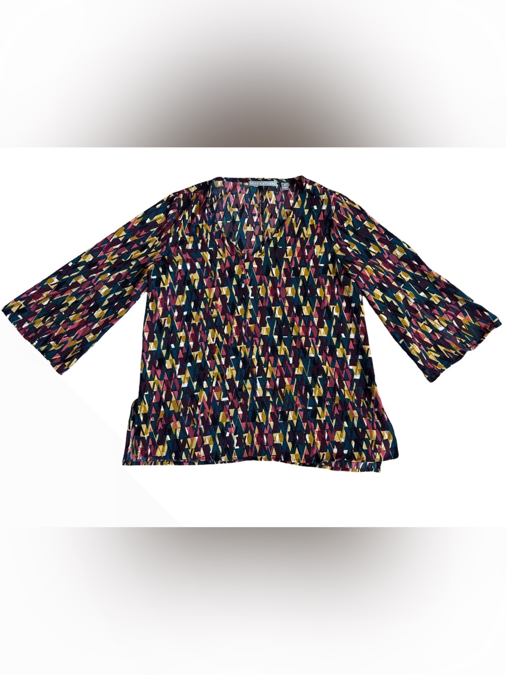 Valerie Stevens Women's Long-Sleeve Geometric Print Top - Navy, Pink, Yellow